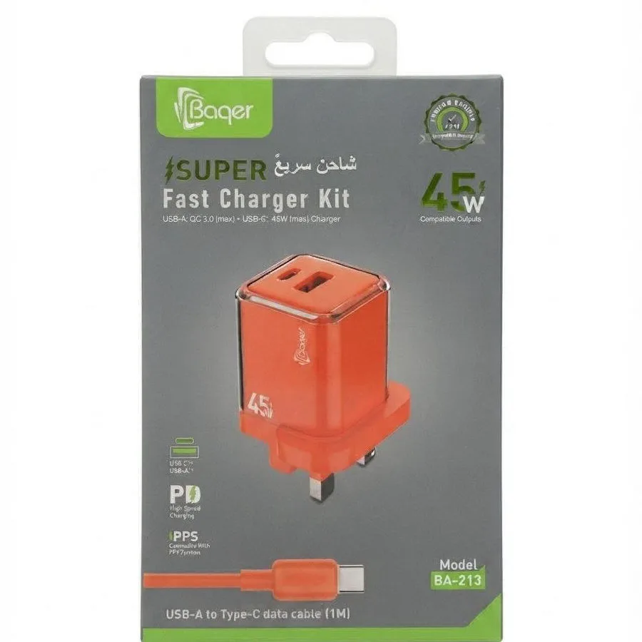 شاحن كامل وكالة باقر اصلي برتقالي 45w BA-213