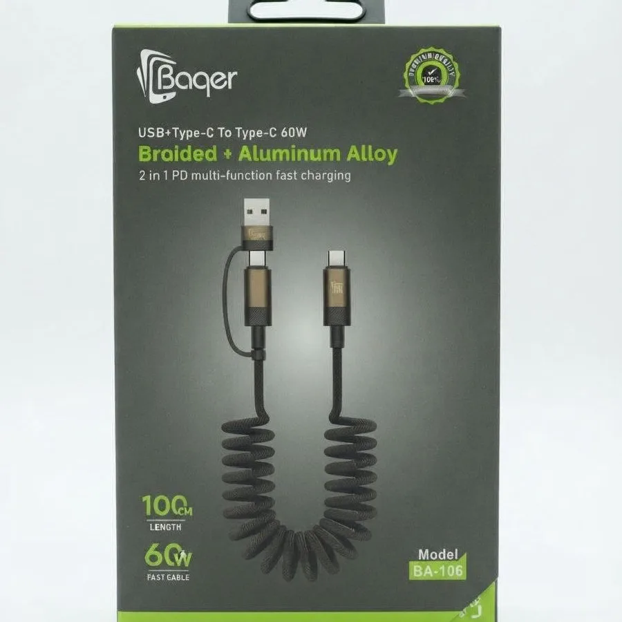 كيبل شحن وكالة باقر اصلي تايبسي تايبسي في USB 60W BA-106