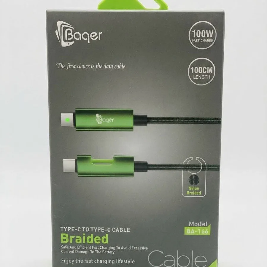 كيبل شحن وكالة باقر اصلي تايبسي تايبسي اخضر 100W BA-118