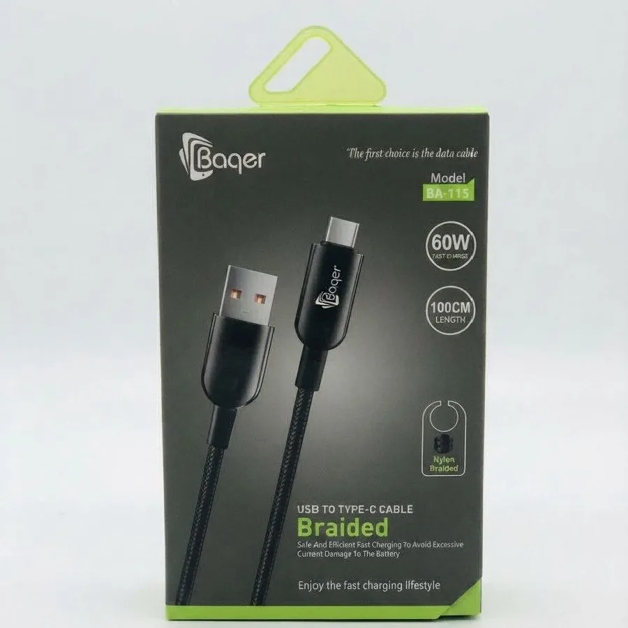 كيبل شحن وكالة باقر اصلي 60W تايبسي USB BA-115